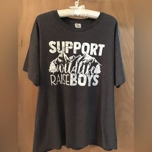 Women’s XL grey fleck “Support Wildlife Raise Boys” tee shirt